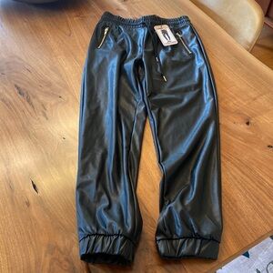 NWT CiSono black faux leather joggers. Size S